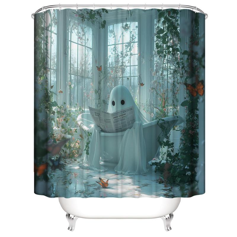 Ghost Pattern Shower Curtain, Waterproof Bathroom Curtain with 12pcs Hooks, Bathroom Decor for Home Hotel Dorm