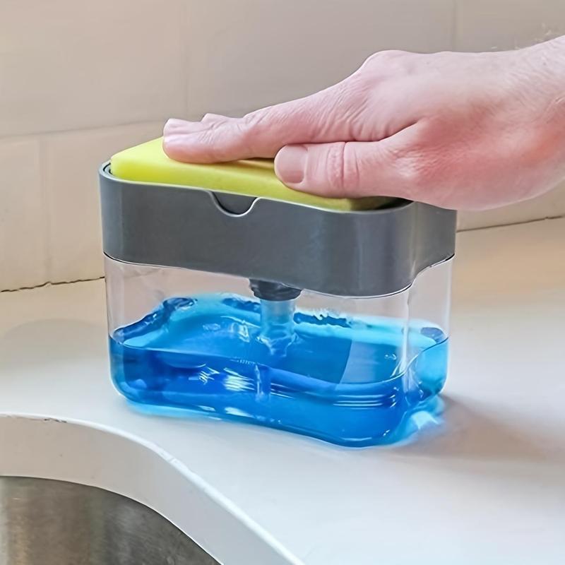 Dish Soap Dispenser with Sponge Holder, 1 Count Automatic Liquid Addition Holder with Cleaning Sponge, Household Cleaning Tool for Kitchen Sink, Bathroom, Toilet, Window, Floor