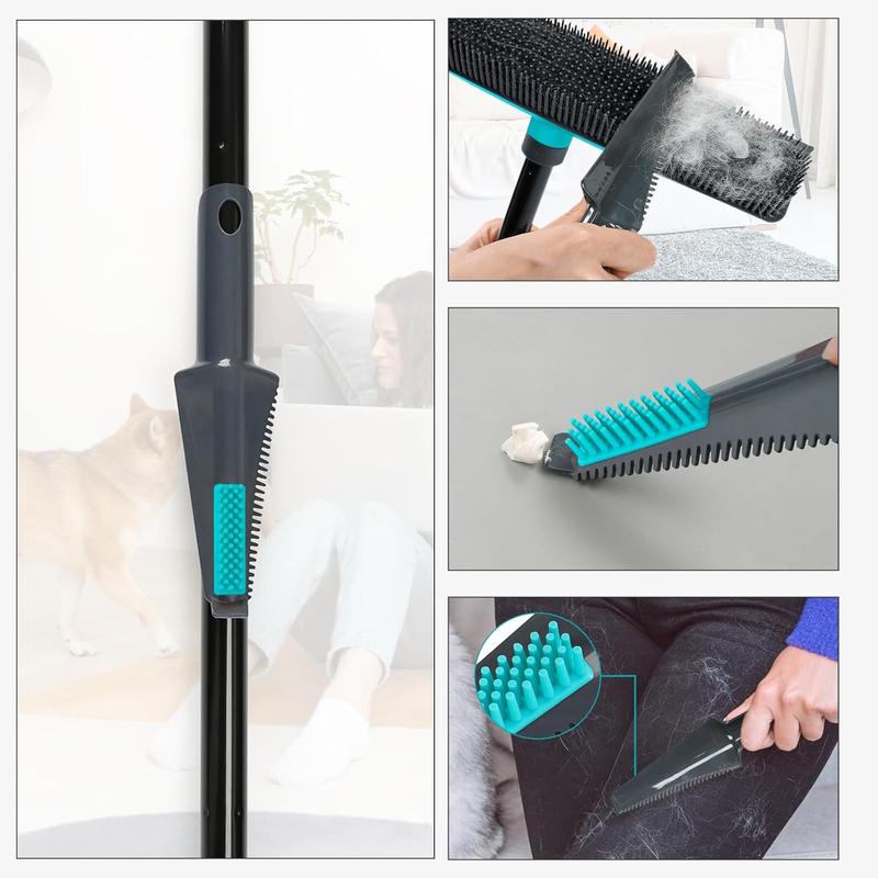 MAVRIZ Pet Hair Removal Broom Carpet Rake Rubber Broom with Squeegee Rug Rake to Fluff Carpet