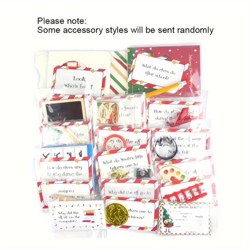 24 Days Of Elf Arrival Kit, 1 Box Christmas Countdown Kit with Jokes & Surprises, Festive Decor for Home Office