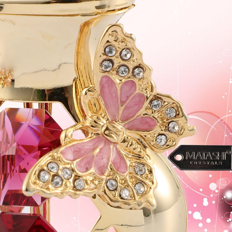 Matashi Flower Bouquet Vase with Decorative Butterfly 24K Gold Plated Red Crystal Tabletop Ornament, Best Ever Gift for Mother's Day, Christmas, Valentine's Day, Anniversary, Gift for Mom, Wife