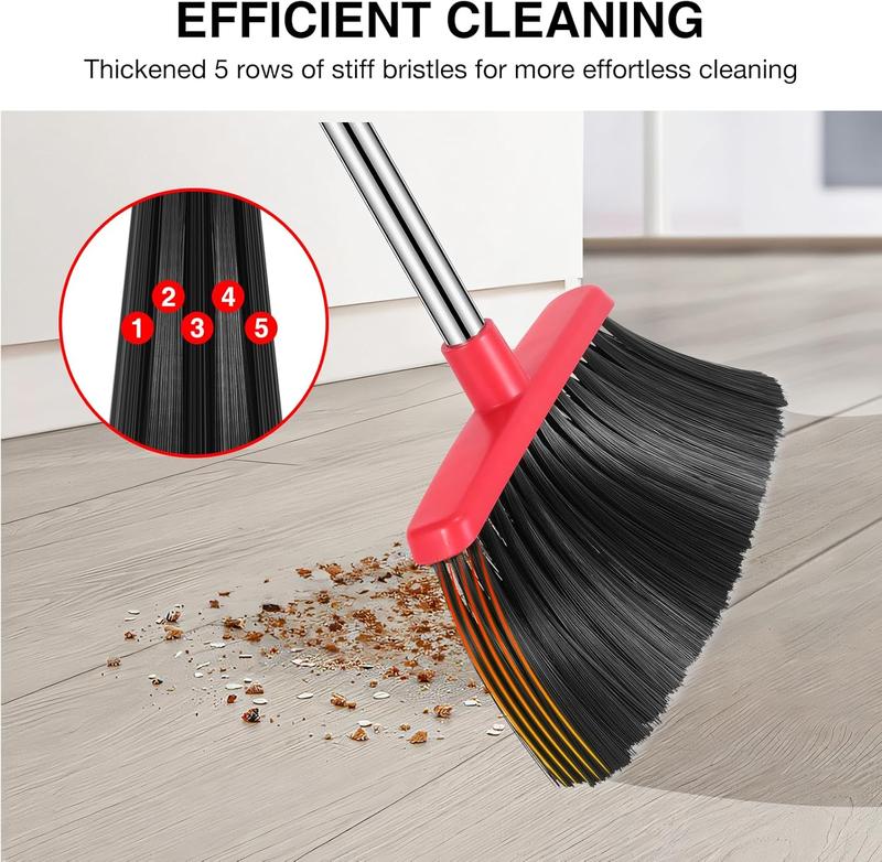 Broom and Dustpan Set, 52-in Long Adjustable Handle Broom Dustpan Combo with Dustpan Teeth to Automatically Clean Hair Suitable for Home Kitchen Office Hall Floor