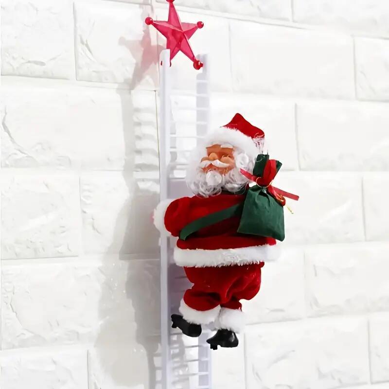 Electric Santa Claus Climbing Ladder Toy, 1 Count Santa Claus with Music & Gift Bag Power By Battery[excluded Battery], Holiday Party Home Door Wall Decoration Christmas Decoration