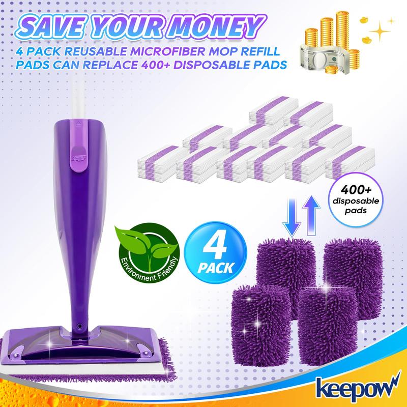 KEEPOW Reusable Wet Jet Pads Refills Heavy Duty for Swiffer Wet Jet,  Microfiber Washable Wetjet Mopping Pads (4 Pack)