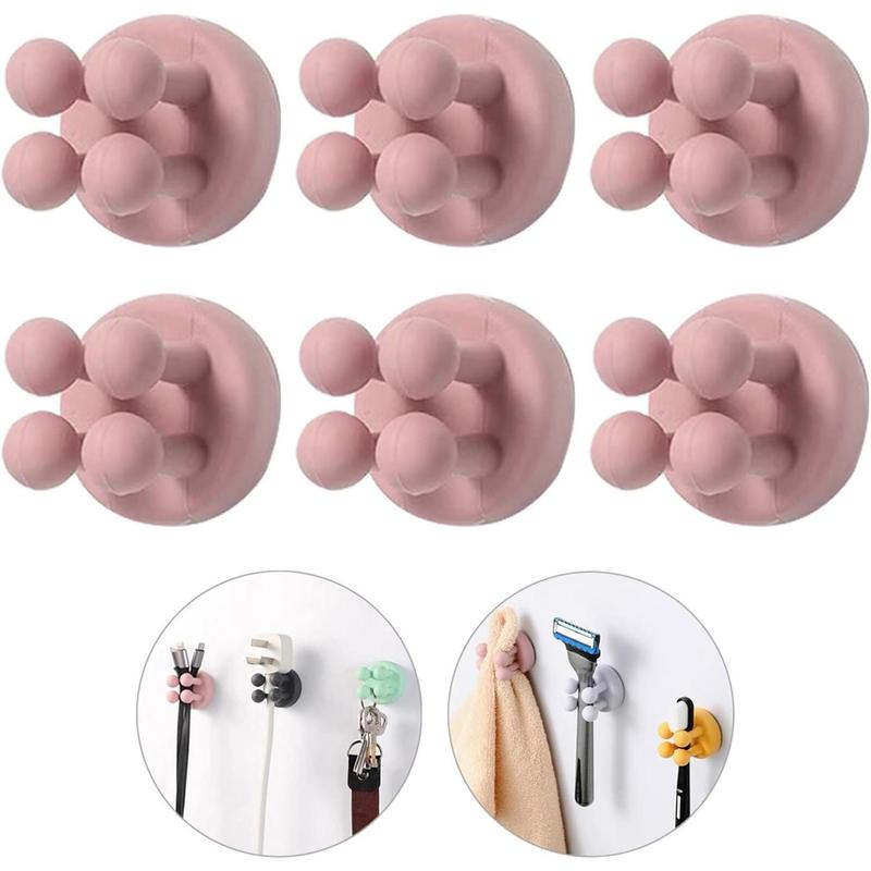 6 Cts Toothbrush Holders for Bathrooms - Self-Adhesive Wall Mount to Mirror for Clipping & Hanging Shower Razor Towel Plug Cable, Utility Hooks for Home Kitchen Office Dorm Room Essentials Hangable Organiser