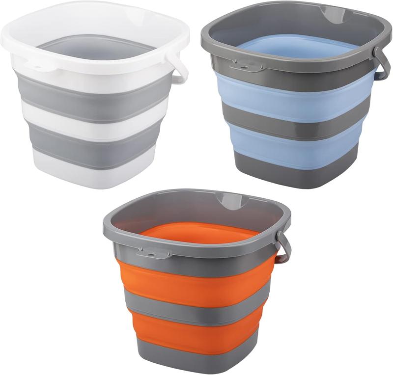 3 Pack Collapsible Bucket with Large 2.6 Gallon (10L) Each, Portable Plastic Bucket for House Cleaning, Foldable Tub for Mop, Car, Garden or Camping, Space Saving Fishing Water Pail