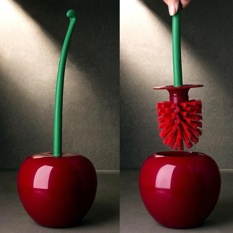 Cherry Shape Toilet Brush - Standing Toilet Brush Set - Compact Household Bathroom Red Cherry Toilet Brush (Red)