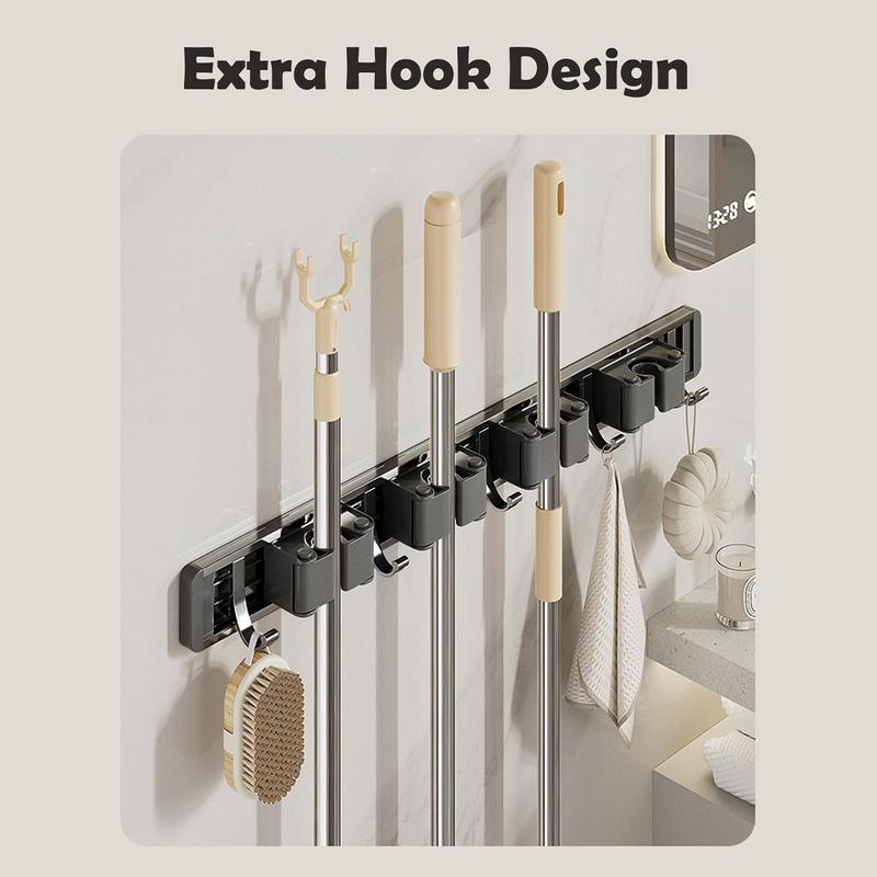 Wall Mounted Bathroom Broom Holder, Punch-free Bathroom Storage Rack, Multifunctional Storage Rack for Toilet Brush, Towel, Cleaning Cloth, Bathroom Accessories