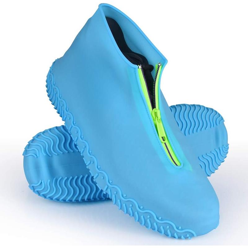 Silicone Waterproof Shoe Covers, Upgrade Reusable Overshoes with Zipper, Resistant Rain Boots Non-Slip Washable Protection for Women, Men (L (Women 7.5-11, Men 6.5-10.5), Blue)