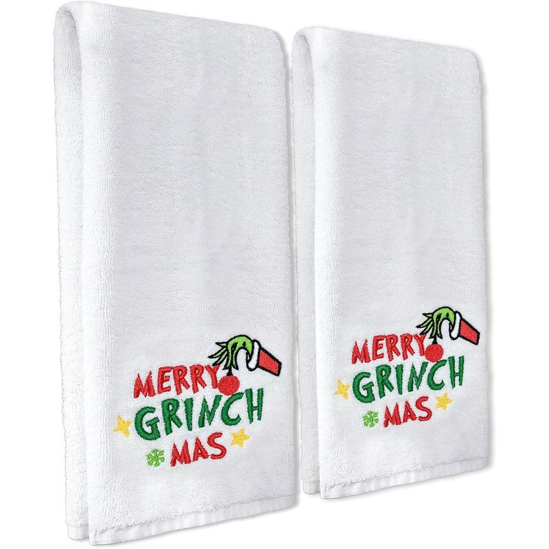 Christmas Hand Towels for Bathroom Set of 2, Christmas Bathroom Decor Embroidered Pattern, Christmas Hand Towels,  Cotton Soft Towels for Kitchen Bath 14x30 Inches Xmas