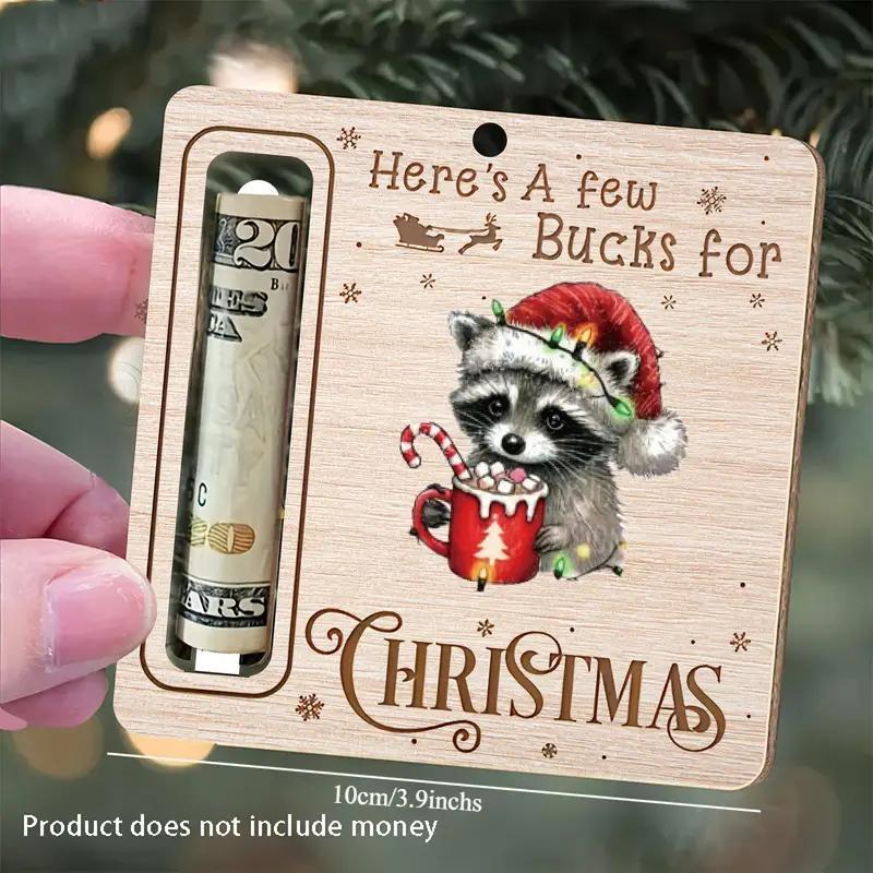 Christmas Money Holder Ornament, 1 Count Cute Cartoon Raccoon Design Money Clip Excluded Money, Christmas Tree Decorations for Home Office Cafe