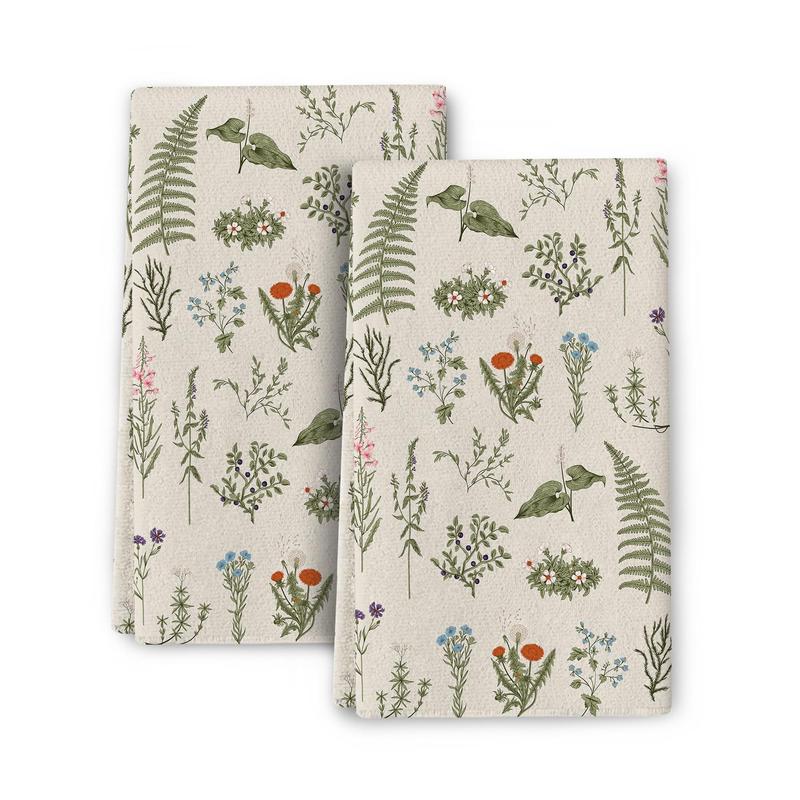 Leaf Pattern Kitchen Towel, 2pcs set Soft Absorbent Hand Towel, Household Cleaning Towel for Home Kitchen Bathroom