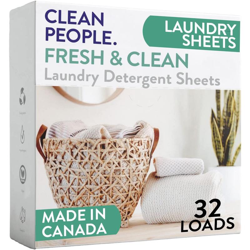 The Clean People Laundry Detergent Sheets - Hypoallergenic Laundry Soap - Ultra Concentrated, Recyclable Packaging, Stain Fighting - Fresh Scent, 32 Pack no brand