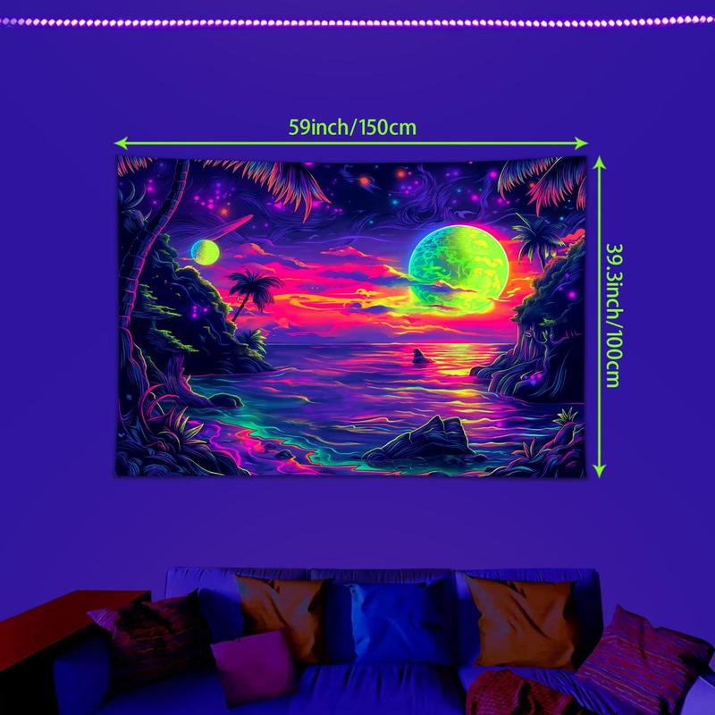 UV Reactive Tapestry, Fantasy Space Planet Landscape Tapestry, Neon Light Effect Fluorescent Tapestry, Bedroom Living Room Home Decoration