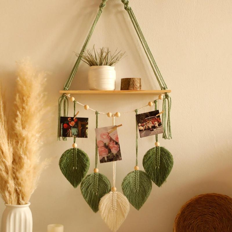 Boho Style Leaf Design Hanging Decor, Tassel Decor Wall Hanging, Wall Decor Shelf for Home Living Room Bedroom