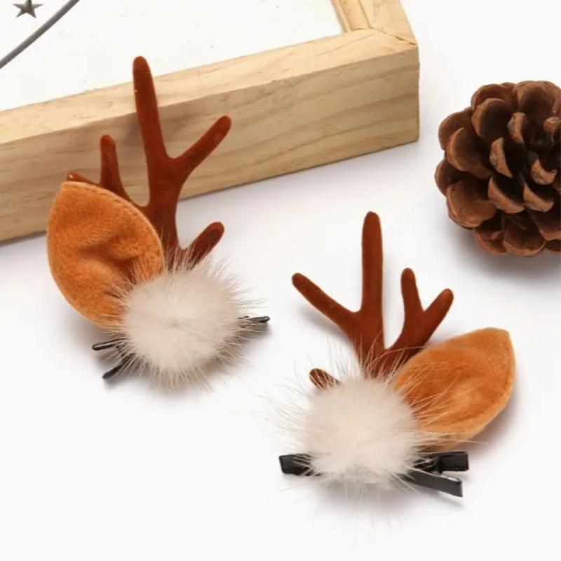 Christmas Cute Deer Antler Design Hair Hoop with Pom Pom, 1 Set Xmas Party Deer Hair Hoop, Party Clothing Supplies for Women & Girls