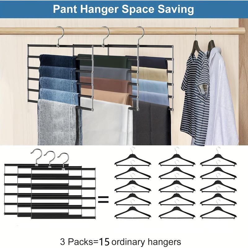 Stainless Steel Pants Hanger, 1 2 3 Counts Multi Layer Space Saving Foldable Pants Rack, Clothes Hanger for Jeans, Leggings, Trousers, Casual Pants