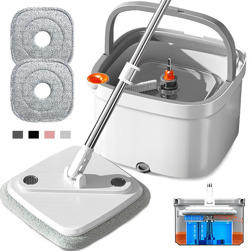 Spin Mop and Bucket Set with Self Separation Dirty and Clean Water System, Self Cleaning with Washable Mop Pads, Always Clean Floors with Clean Water