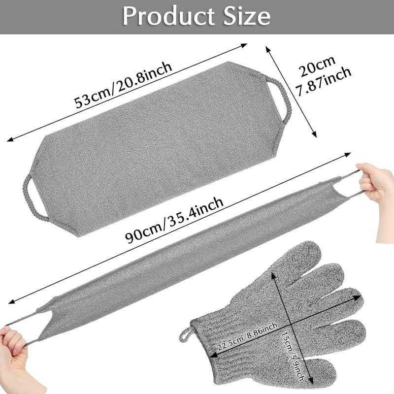 Exfoliating Back Scrubber Bath Gloves Set, Exfoliating Shower Towel with Shower Gloves for Body Scrub, Back Cleaner Wash Gloves to Remove Dead Skin Accessories Hanging Washable