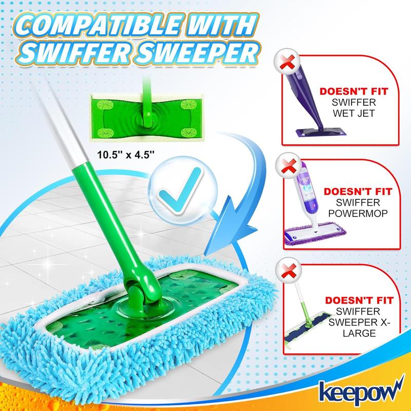 KEEPOW Reusable & Washable Cloths for Swiffer Sweeper Microfiber Mop Pads (Mop is Not Included)