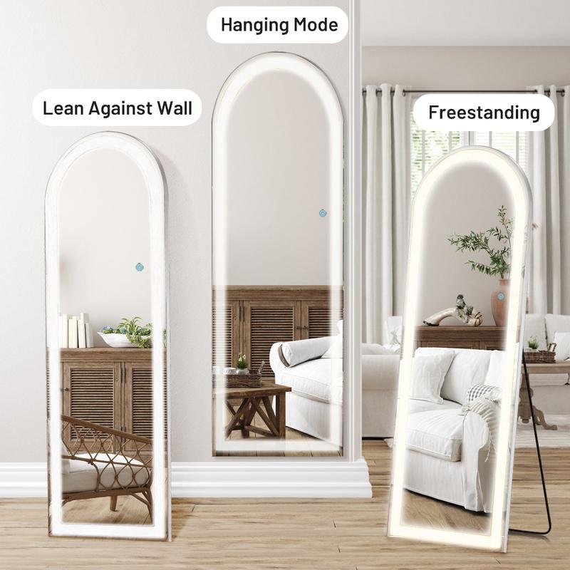 Mirror Full Length Standing with LED Lights, Lighted Floor Mirror, w Dimming & 3 Color Lighting, Wall Mirror Full Length Aluminum Alloy Thin Frame