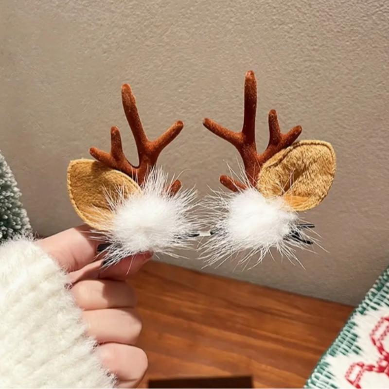 Christmas Cute Deer Antler Design Hair Hoop with Pom Pom, 1 Set Xmas Party Deer Hair Hoop, Party Clothing Supplies for Women & Girls