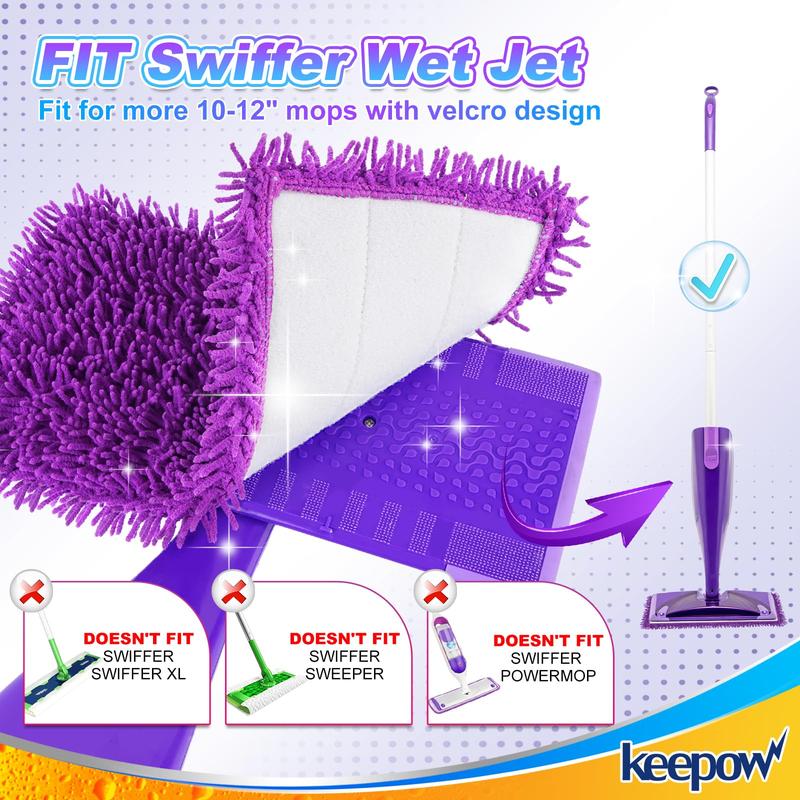 KEEPOW Reusable Wet Jet Pads Refills Heavy Duty for Swiffer Wet Jet,  Microfiber Washable Wetjet Mopping Pads (4 Pack)