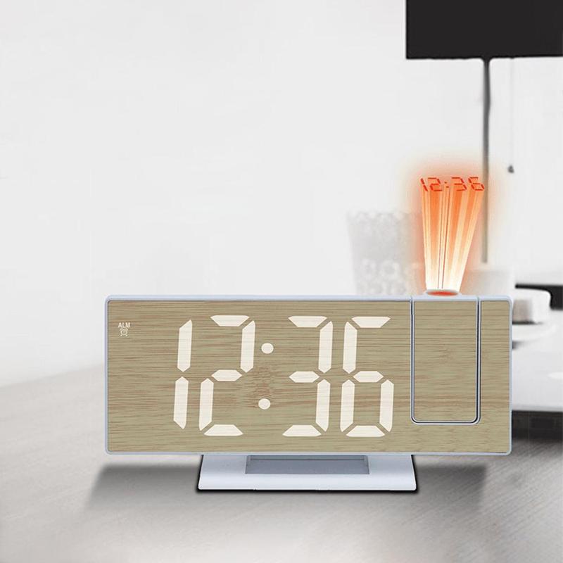 Bamboo Pattern LED Projection Alarm Clock, 1 Count Battery Powered 12 24 Hour Clock with Date & Temperature Display, Home Decor for Bedroom Living Room