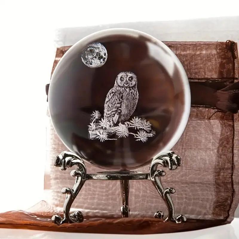 Artificial Crystal Ball Ornament with Base, Transparent Owl Design Decoration for Desktop Display & Entrance Decoration, Home Decor for Living Room Office & Coffee Shop