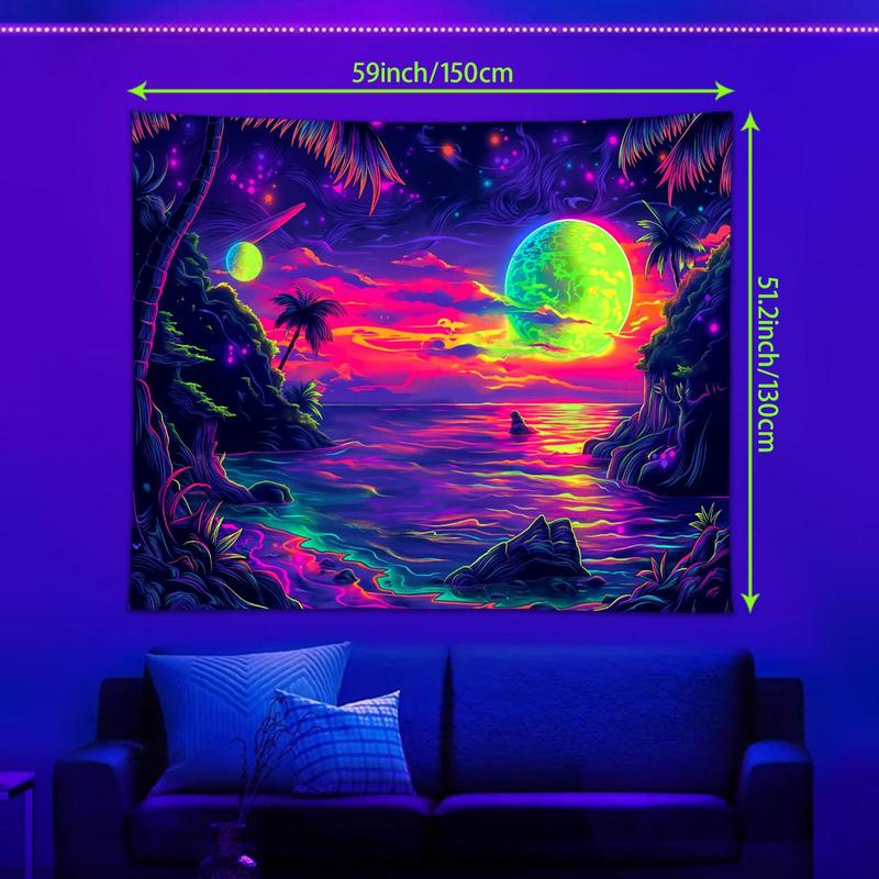 UV Reactive Tapestry, Fantasy Space Planet Landscape Tapestry, Neon Light Effect Fluorescent Tapestry, Bedroom Living Room Home Decoration