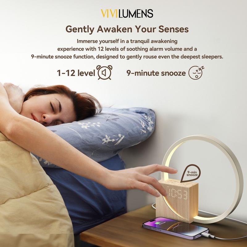 Vivilumens Sunrise Alarm Clock for Heavy Sleepers Adults, Wake-up Light, Sleep Aid 10 White Noise Sound Machines with 30 60 90 Timer, 3 Level Dimmable Touch Table Lamp with Snooze USB Charger Port