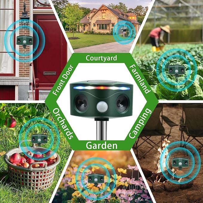 Ultrasonic Solar Animal Repeller Outdoor with Motion Sensor, Deer Dog Squirrel Skunk Cat Repellent Devices