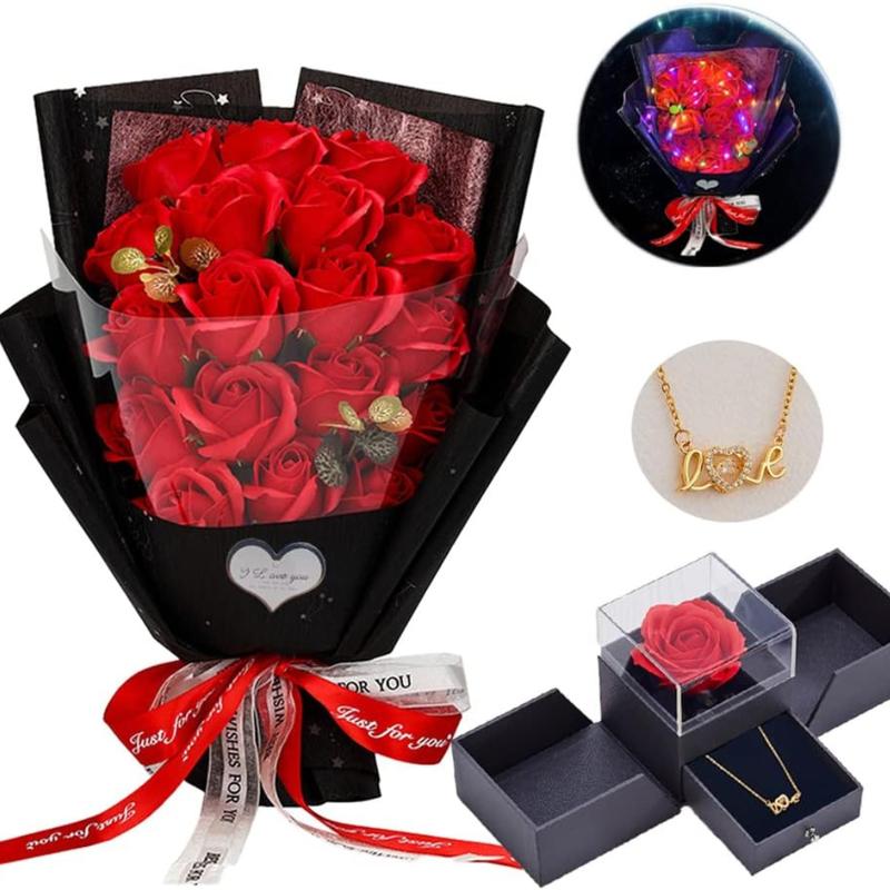 Roses  Artificial Flower - Preserved Red Flowers with Love Necklace for Her -  Valentine's Day, , Thanksgiving, Birthday, Anniversary