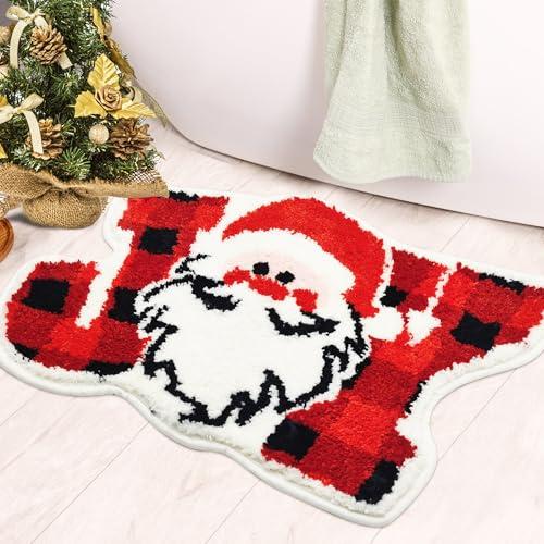 Christmas Bathroom Rugs, Santa Claus Christmas Bath Mat for Bathroom Decorations, Farmhouse Christmas Rugs for Bathroom Decor for The Home, Holiday Cute Bath Decor Non-Slip 16x24 Inches