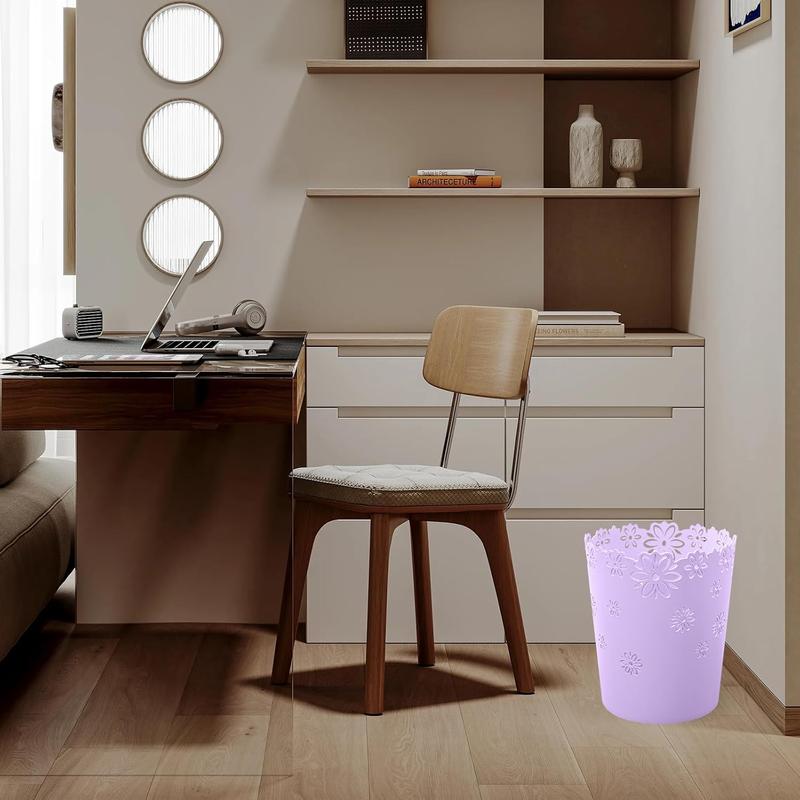 Mini Wastebasket Purple Trash Can Garbage can for Bedroom Wastebasket Hollow Flower Shape Plastic Lidless Wastepaper Baskets Trash Can Bedroom Small Trash Can Kitchen Round Kitchen Round Bin Bin