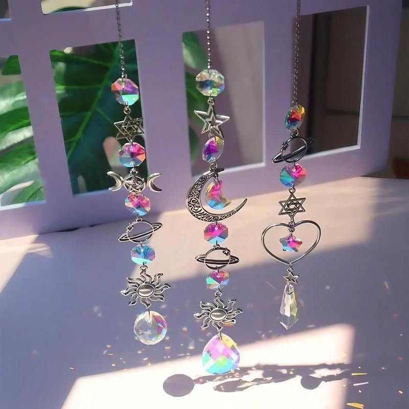 Crystal Sun Catcher, 1 Count Colorful Exquisite Moon & Sun Catcher, Hanging Decor for Home Garden Office Dormitory