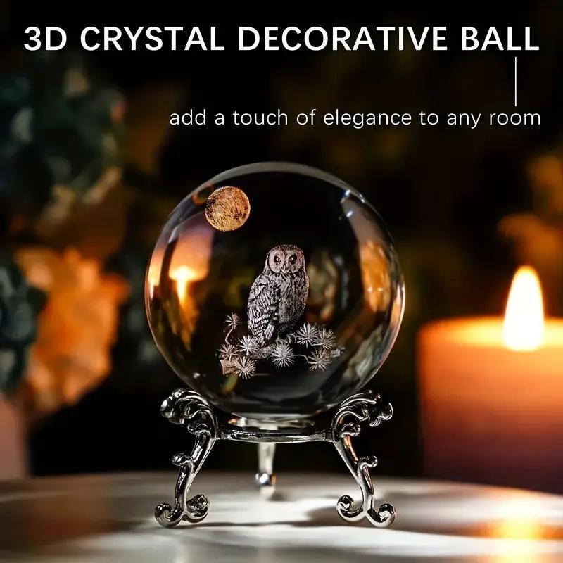 Artificial Crystal Ball Ornament with Base, Transparent Owl Design Decoration for Desktop Display & Entrance Decoration, Home Decor for Living Room Office & Coffee Shop