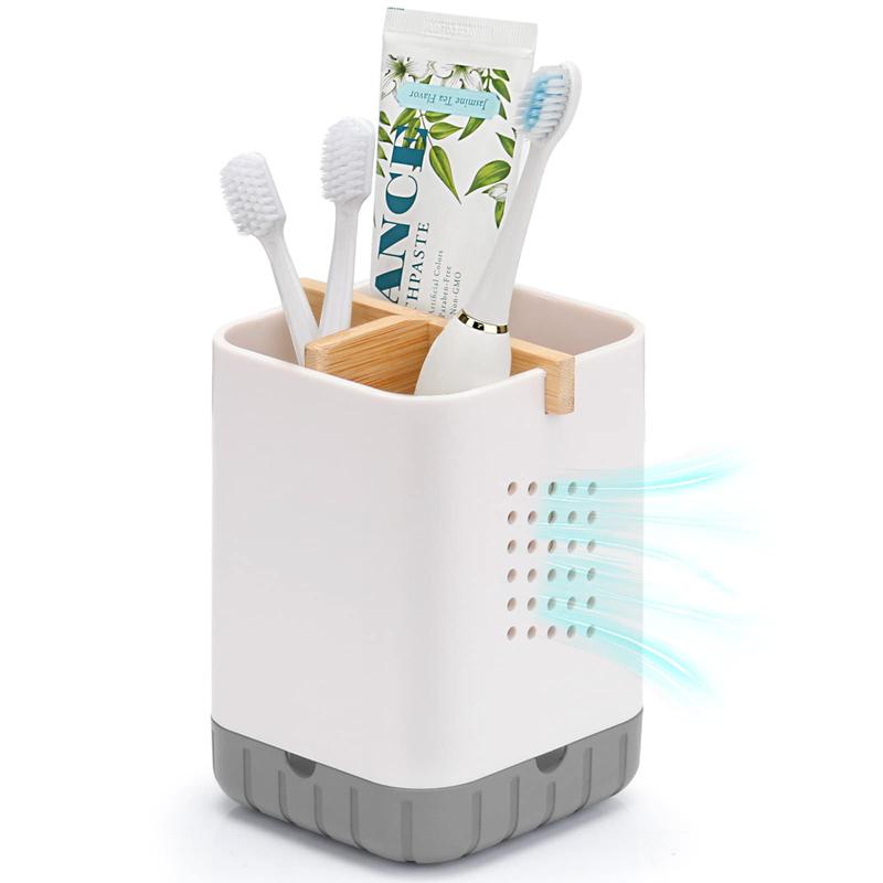 Toothbrush and Toothpaste Holder with Bamboo Divider for Bathroom Countertop Organizer, Plastic Detachable Anti-Slip Large Electric Toothbrush Holders Storage Caddy Drainage for Family toothbrush holder