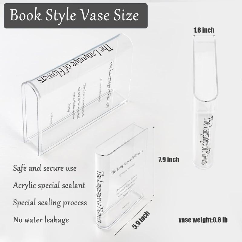 Book Vase for Flowers,Acrylic Book Vase for Flowers,Clear and Unique Book Flower Vase,for Home,Bedroom,Office,Dining Room Kitchen