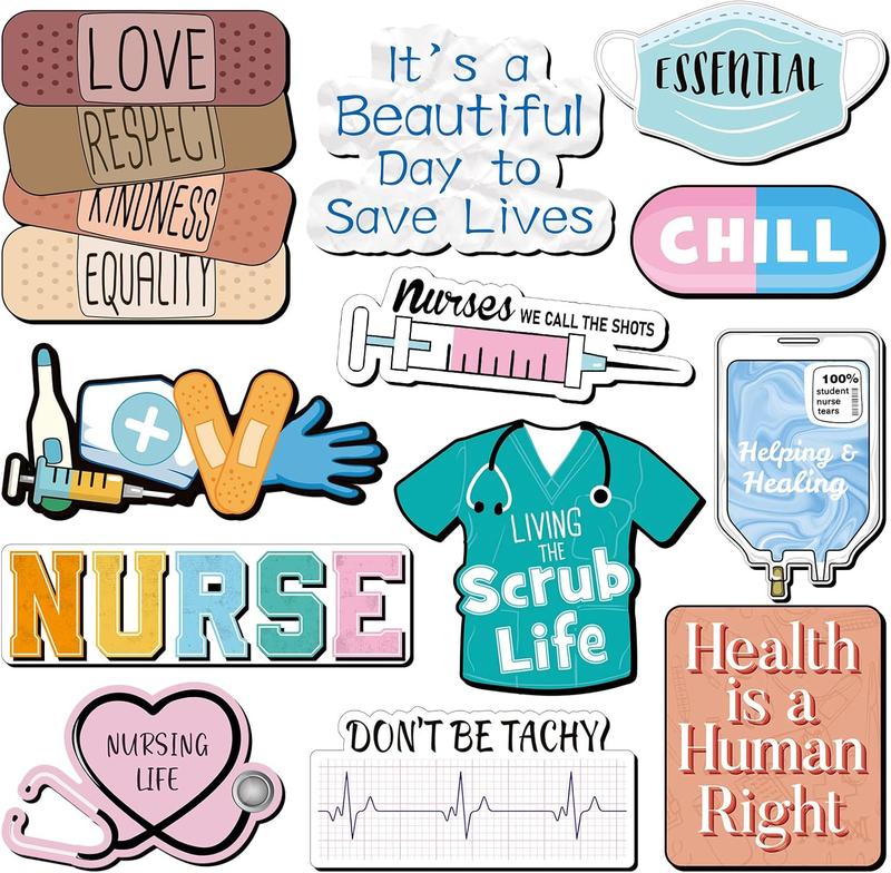 12 count Nurse Refrigerator    Stickers  Stickers Funny  School Essentials   Student Stickers  Nurse Decal for Refrigerator Laptops