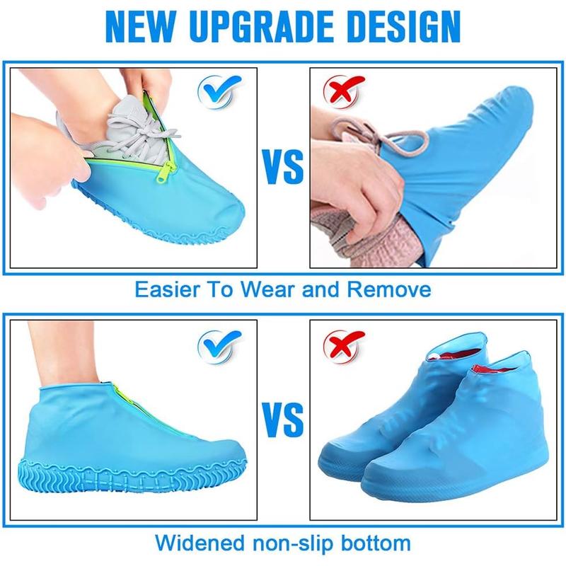 Silicone Waterproof Shoe Covers, Upgrade Reusable Overshoes with Zipper, Resistant Rain Boots Non-Slip Washable Protection for Women, Men (L (Women 7.5-11, Men 6.5-10.5), Blue)