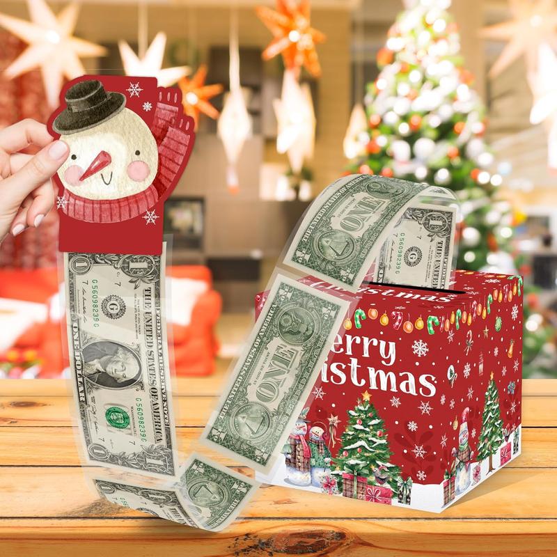 Christmas Party Gifts, Christmas Money Box for Cash Pull, Christmas Money Pull Box with Snowman Card and Transparent Bags, Christmas Money Pull Box, Christmas Money Pull Box for Kids Adults