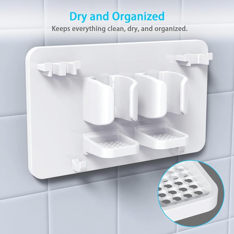 Toothbrush Razor Holder for Shower: Wall Mounted Tooth Brush Organizer - Self Adhesive Hanging Mount for Bathroom Toothpaste Shaver Loofah & Electric Toothbrush