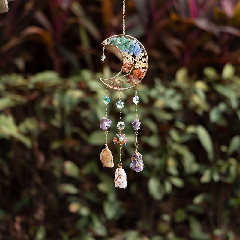 Sun Catcher Pendant Sunshine Rainbow Dreamcatcher Moon Style Wind Chimes Girl Room Gift Pendant, nature stone, back to school gift Decor Hanging Ornaments Hangable Decoration