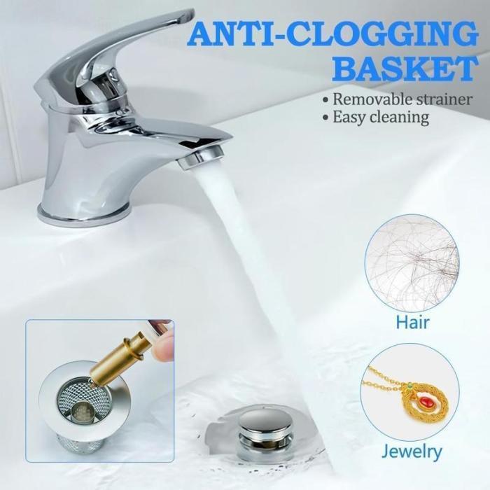 2 PACK Basin Bathroom Drain Stopper with Pop-Up Core – Leak-Proof Plug