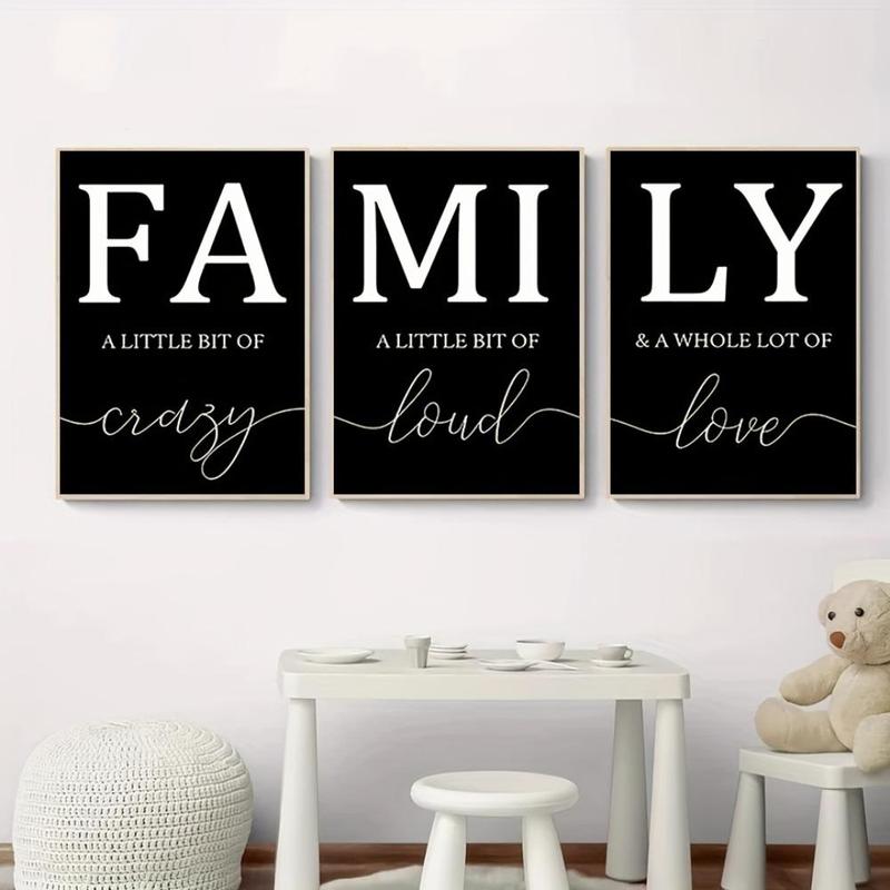 Family Letter Pattern Canvas Wall Art without Frame, 3pcs set Frameless Wall Art Painting, Wall Decor for Home Living Room Bedroom Office