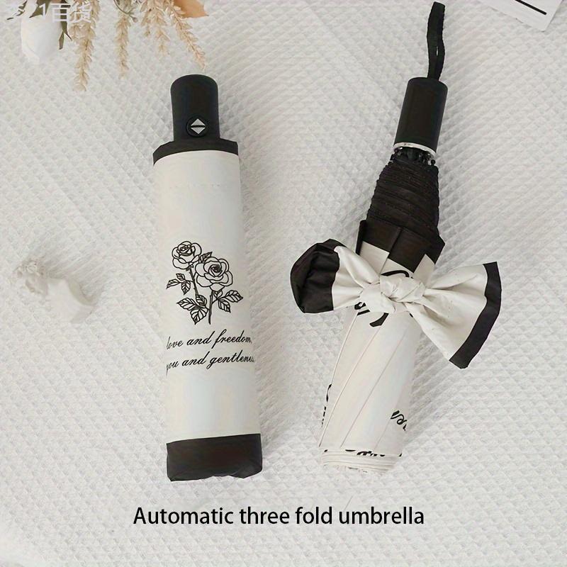 Romantic Rose Folding Umbrella - Automatic, Portable, Digital, UV Protection, Retro Design, Simplistic Style, Casual Fashionable Sun Parasol with Black Glue Sunshade Plastic