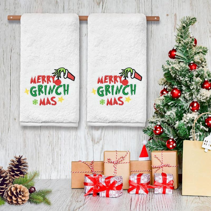 Christmas Hand Towels for Bathroom Set of 2, Christmas Bathroom Decor Embroidered Pattern, Christmas Hand Towels,  Cotton Soft Towels for Kitchen Bath 14x30 Inches Xmas