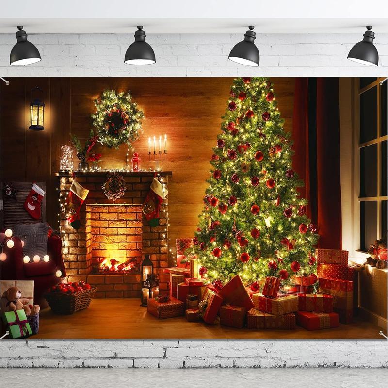 72x43 Inch Christmas Backdrop Xmas Photography Backdrop Winter Snow Christmas Balls Xmas Tree Gift   Family Photo Background  Year Party Decoration Supplies Props (Christmas Tree Style)