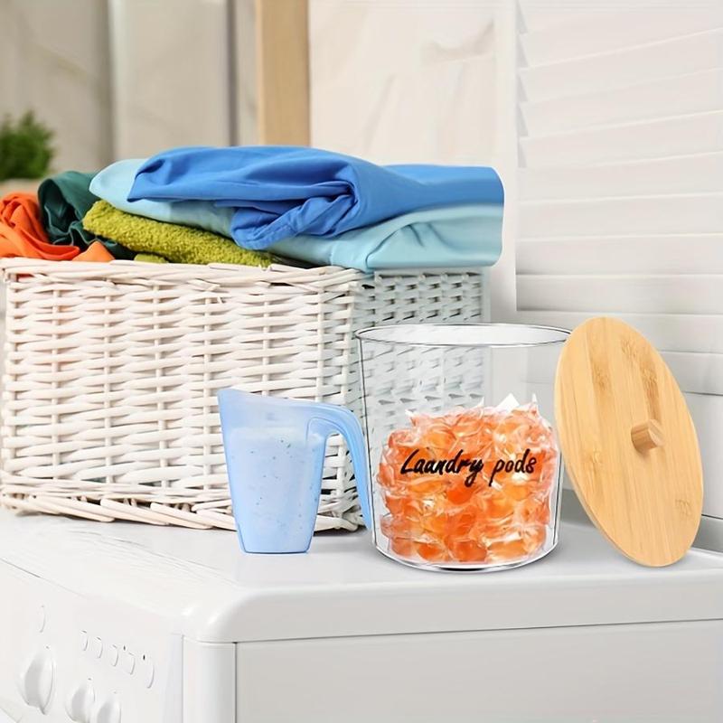 Laundry Room Organization Storage Container, 2 Counts Plastic Jars with 2 Lids & 2 Spoons & 8 Labels, Home Organizer for Laundry Room